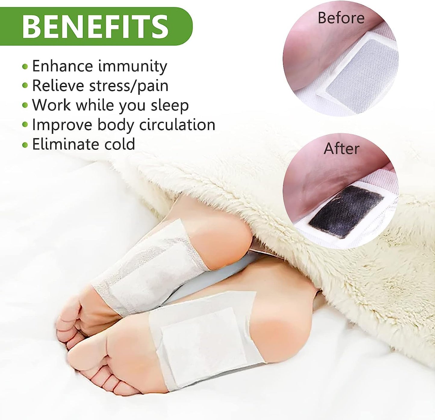 20Pcs Premium Organic Ginger Foot Patches – Natural Body Detox, Stress Relief & Better Sleep Support (Black)